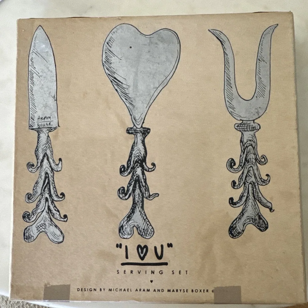 Michael Aram Boxer 1996 Silver Plated 3 Piece Serving Set I LOVE YOU w/‎ Box